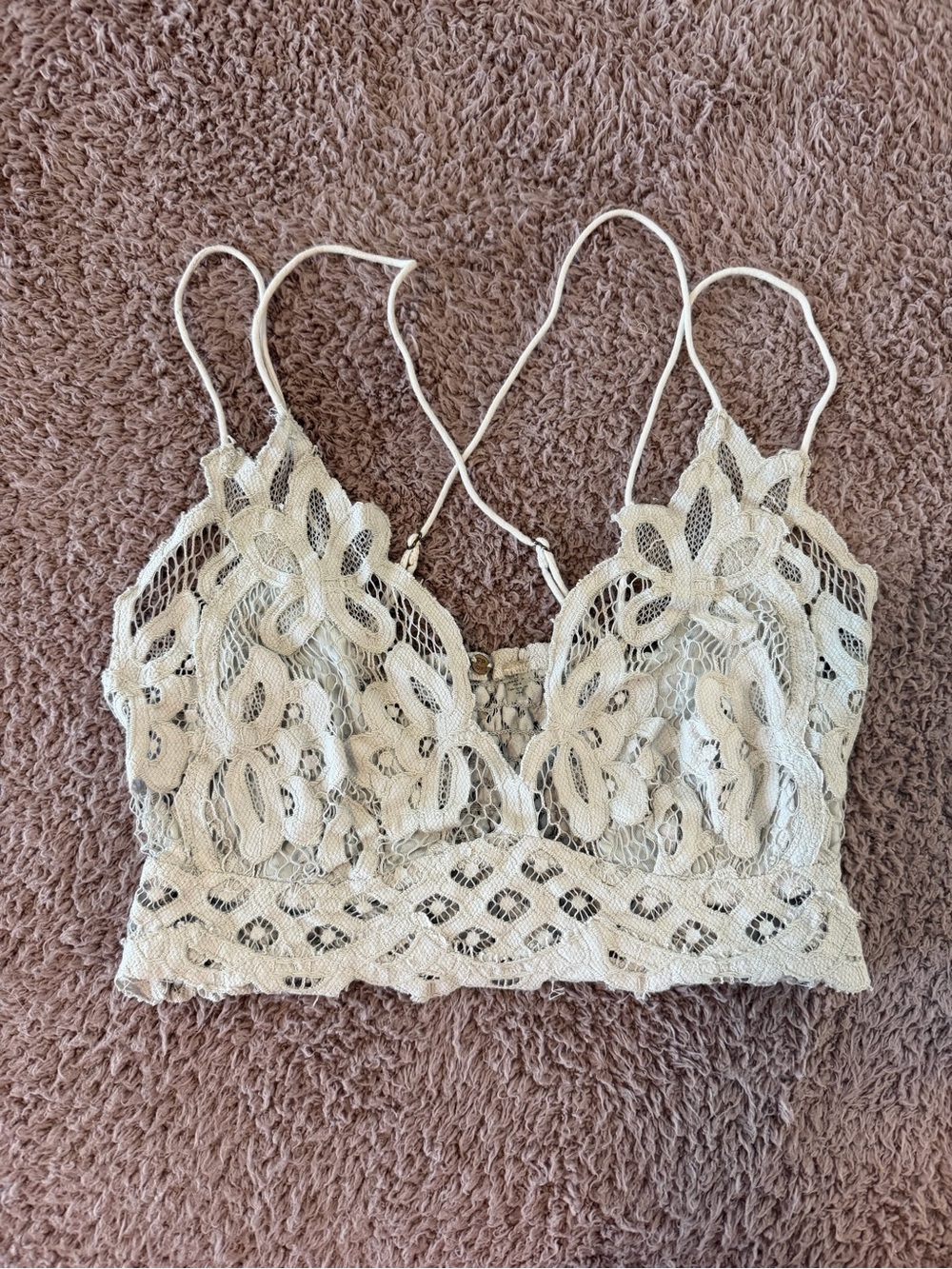 Free People FP One Adella Bralette Large Blue Gray Crochet Lace Boho
